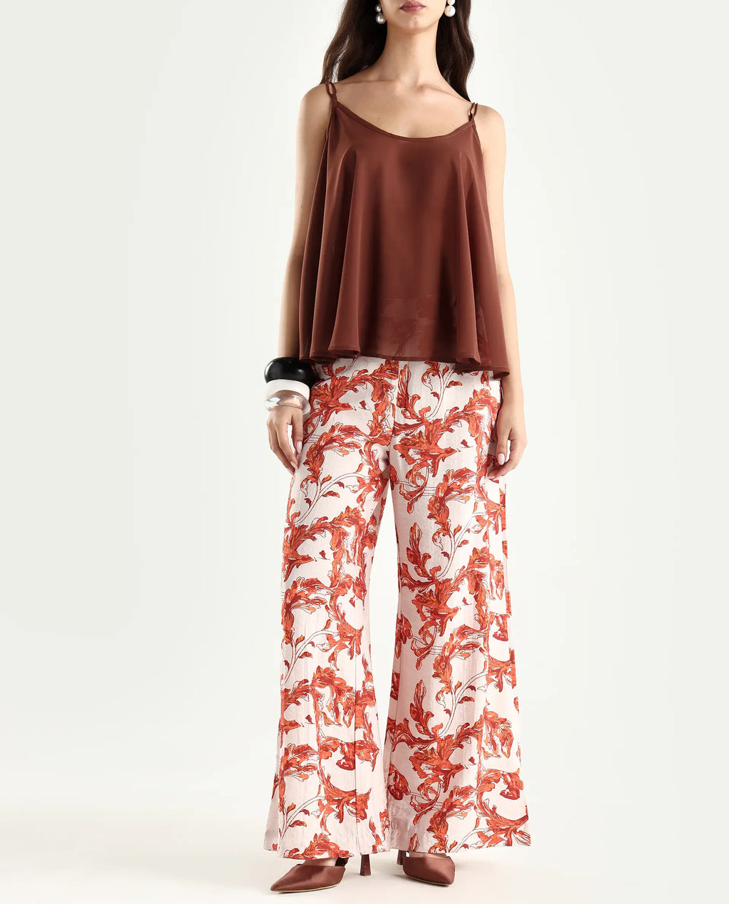 Rareism Women's Mogafu Multi Cotton Blend Abstract Print Ankle Length Flared Trouser