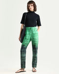 Rareism Women's Raymon Green Cotton Ombre Ankle Length Tailored Trouser