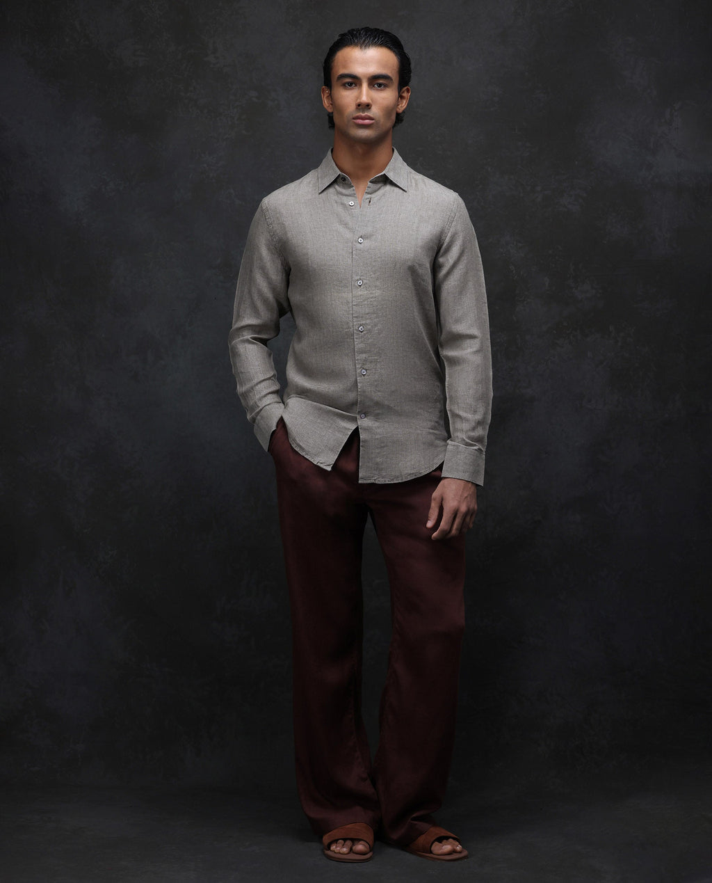 Rare Rabbit Men's Dalin Beige 100% Linen Plain Regular Fit Full Sleeve Collared Shirt