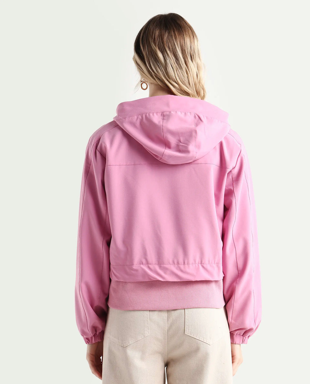 Rareism Women's Hoian Dusky Pink Cotton Stand Collar Plain Ribbed Sleeve Boxy Fit Jacket