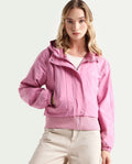 Rareism Women's Hoian Dusky Pink Cotton Stand Collar Plain Ribbed Sleeve Boxy Fit Jacket