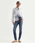 Rareism Women's Zing Blue Cotton Blend Plain Ankle Length Sleek Skinny Fit Jeans