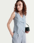 Rareism Women's Utkil Multi Polyester V-Neck Houndstooth Print Sleeveless Crop Regular Fit Top