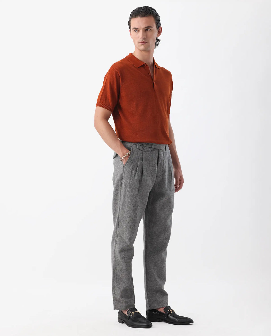 Rare Rabbit Men's Kaino Dark Grey 100% Linen Plain Regular Fit Trouser