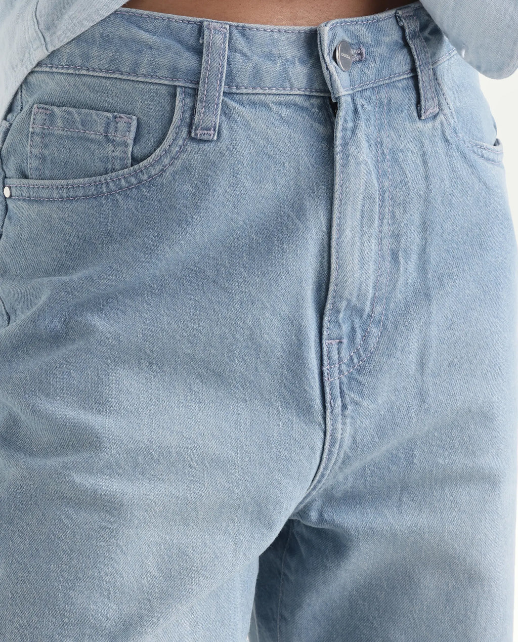 Rareism Women's Beuk Light Blue Cotton Blend Plain Ankle Length Smart Straight Fit Jeans