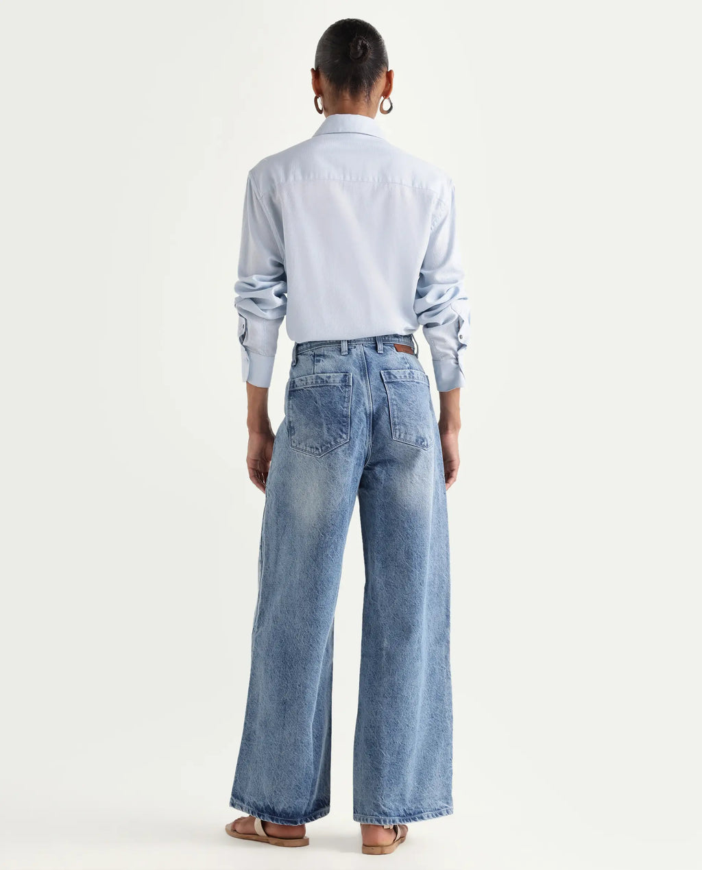 Rareism Women's Kikoa Light Blue Cotton Blend Plain Ankle Length Wide Jeans