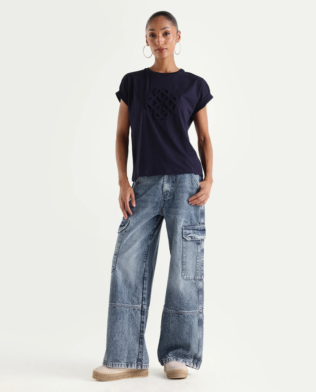 Rareism Women's Caro Light Blue Cotton Plain Ankle Length Tall Barrel Fit Jeans