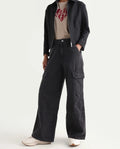 Rareism Women's Cyar Black Cotton Blend Plain Ankle Length Cargo Jeans
