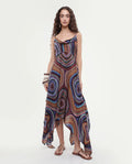 Rareism Women's Janudya Dark Multi Viscose Cowl Neck Abstract Print Sleeveless Maxi Fit And Flare Dress
