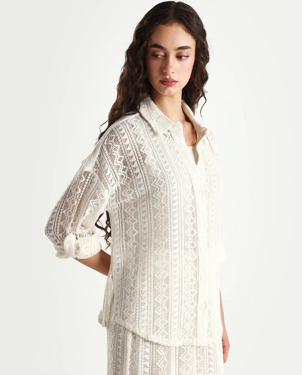 Rareism Women's Jancodam-T White Cotton Spread Collar Plain Cuffed Sleeve Relaxed Fit Shirt