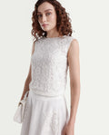 Rareism Women's Janlom T White Cotton Round Neck Abstract Print Sleeveless Crop Boxy Fit Top