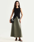 Rareism Women's Serdo Olive Polyester Dyed Midi Flared Skirt