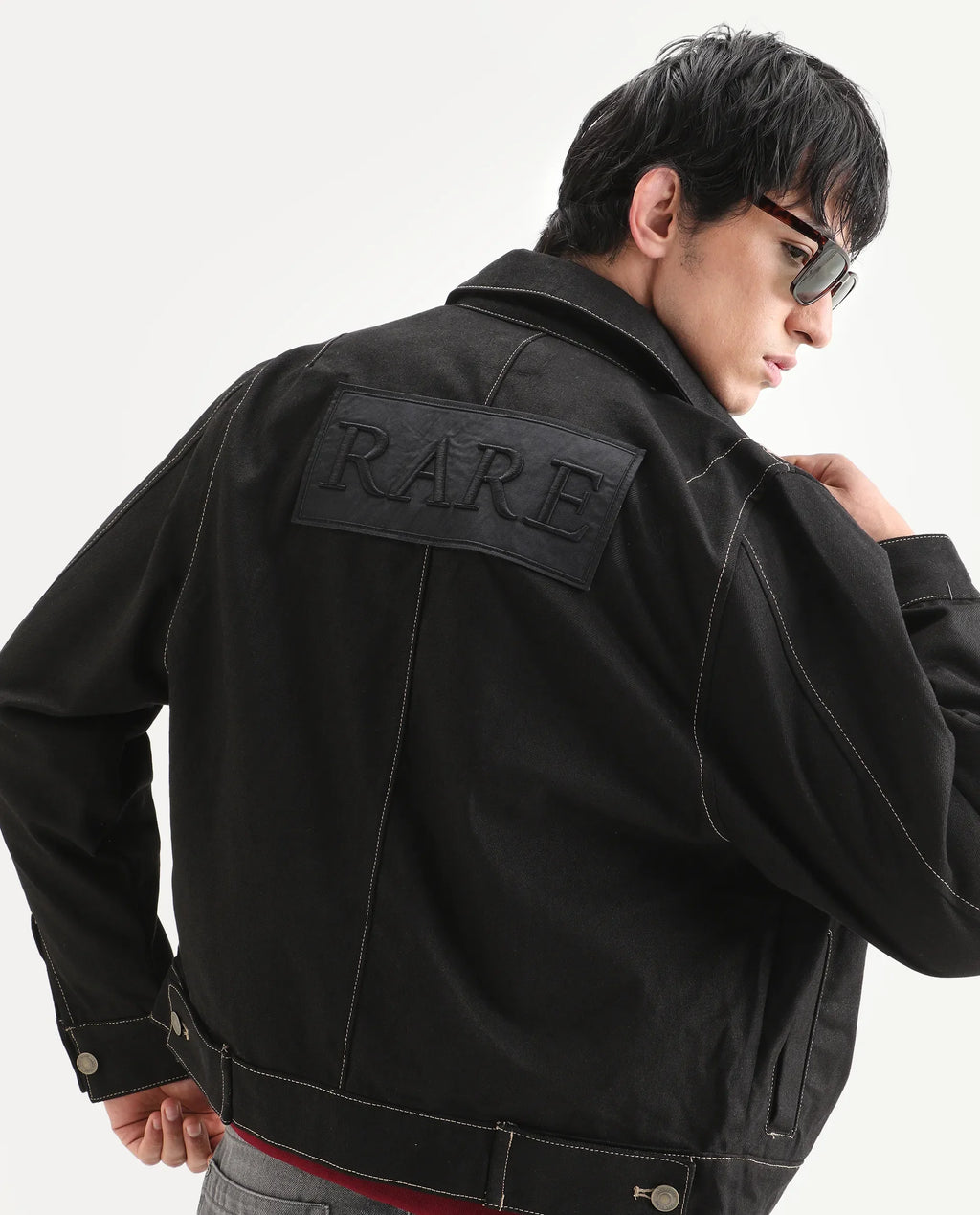 Rare Rabbit Men's Clovix Black Cotton Label Print Regular Fit Full Sleeve Spread Collar Jacket