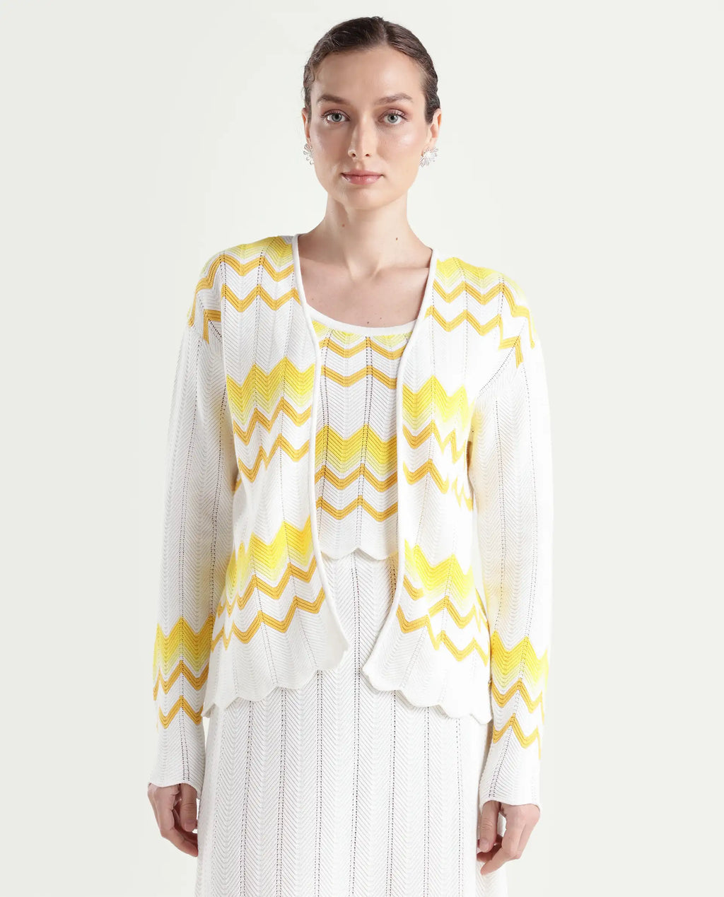 Rareism Women's Nupstir-S Yellow Cotton Collarless Plain Relaxed Fit Shrug