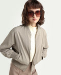 Rareism Women's Omri Cement Polyester Mandrin Collar Regular Plain Jacket