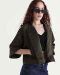 Rareism Women's Vacape Olive Plain Polyester Blend Relaxed Three Quarter Sleeve Jacket