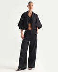 Rareism Women's Denir Black Cotton Wide Plain Denim