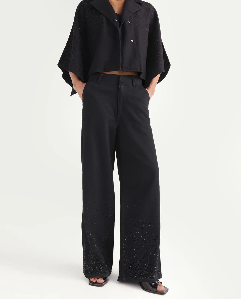 Rareism Women's Denir Black Cotton Wide Plain Denim