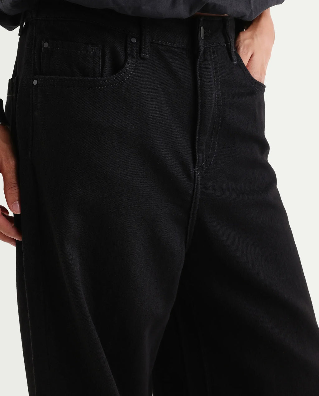 Rareism Women's Denik Black Cotton Wide Plain Jeans