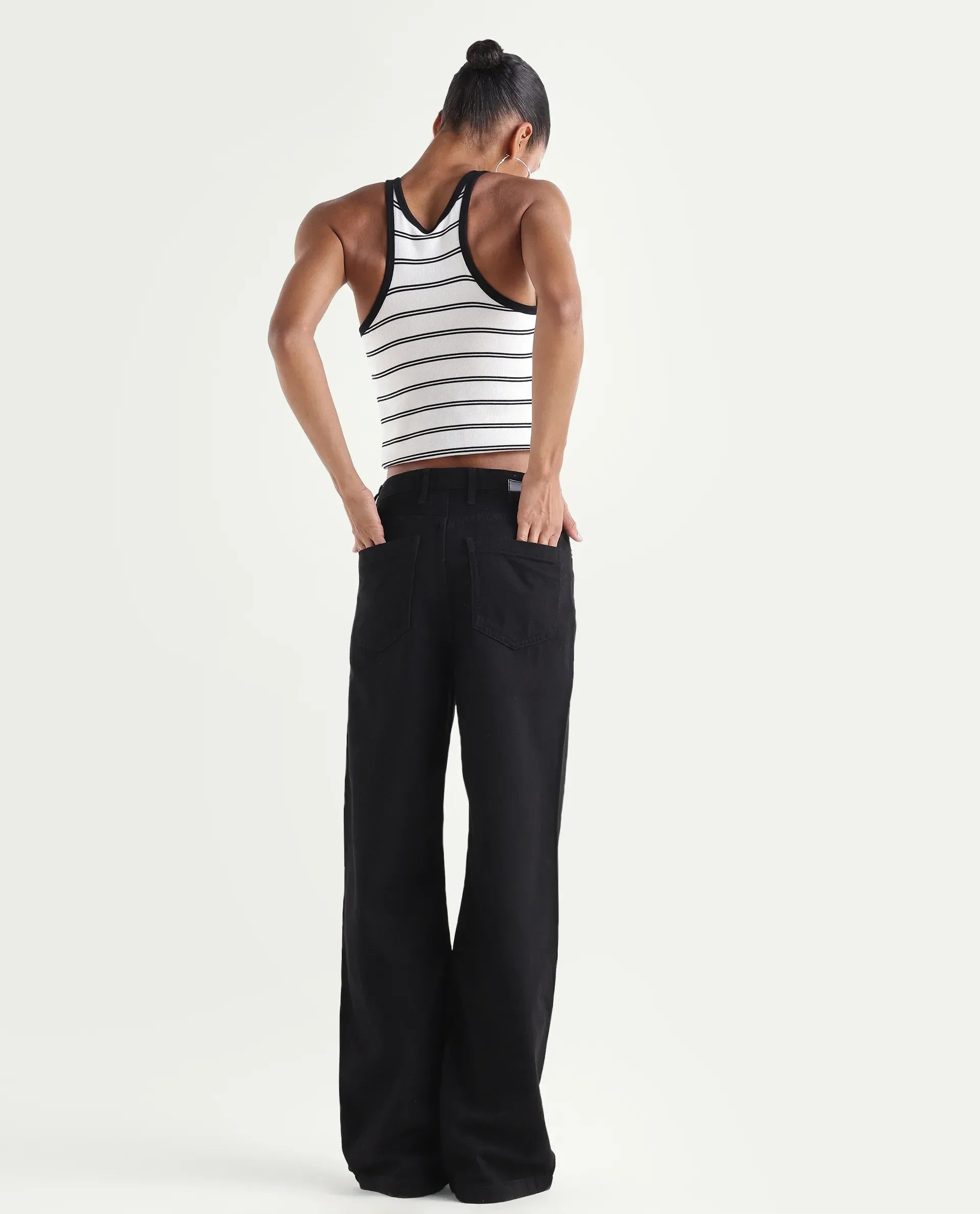 Rareism Women's Denmy Black Cotton Straight Plain Jeans