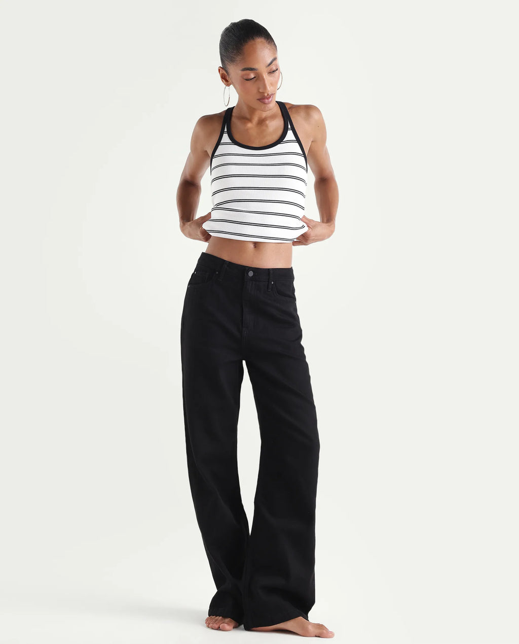 Rareism Women's Denmy Black Cotton Straight Plain Jeans