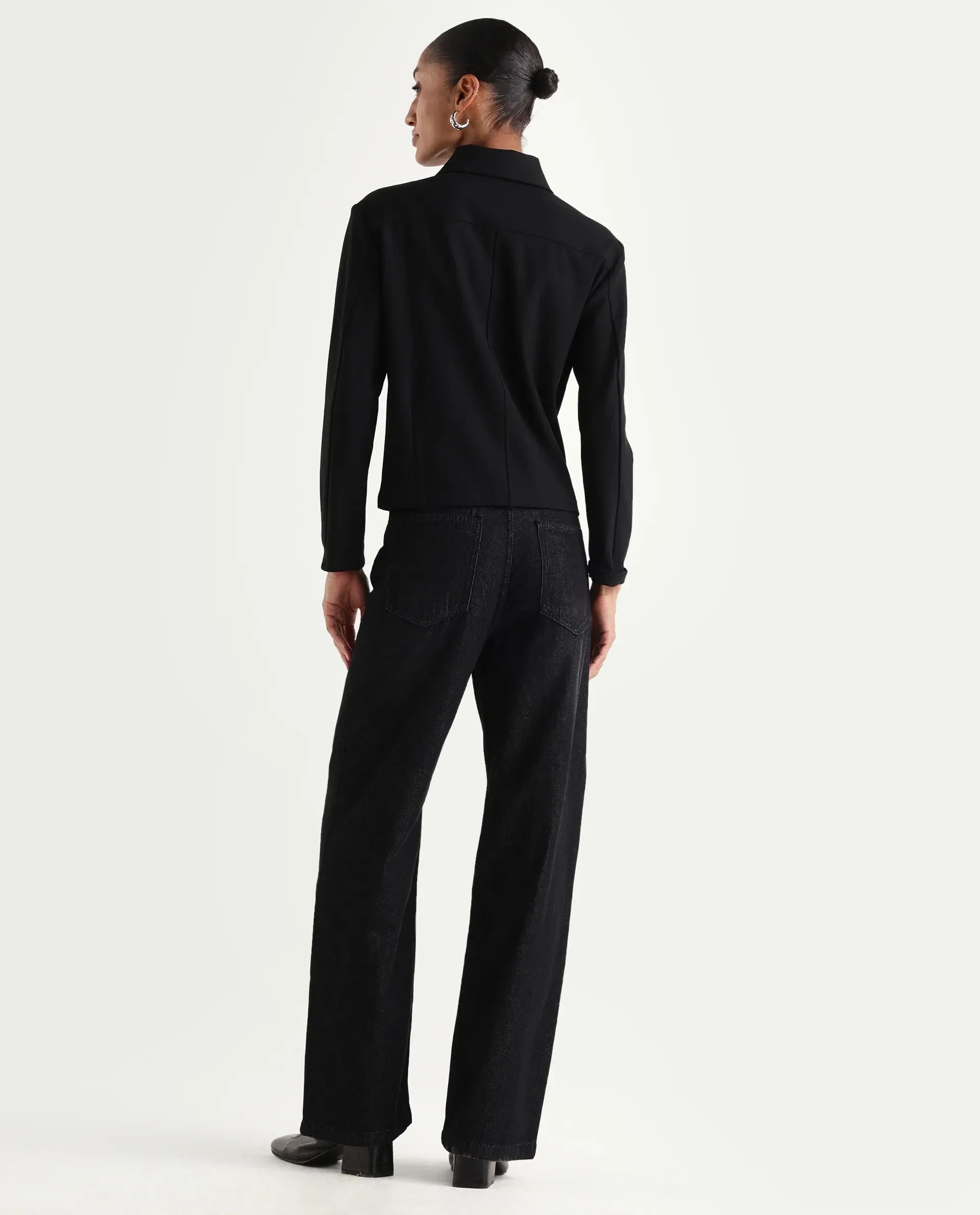 Rareism Women's Dency Black Cotton Straight Plain Jeans