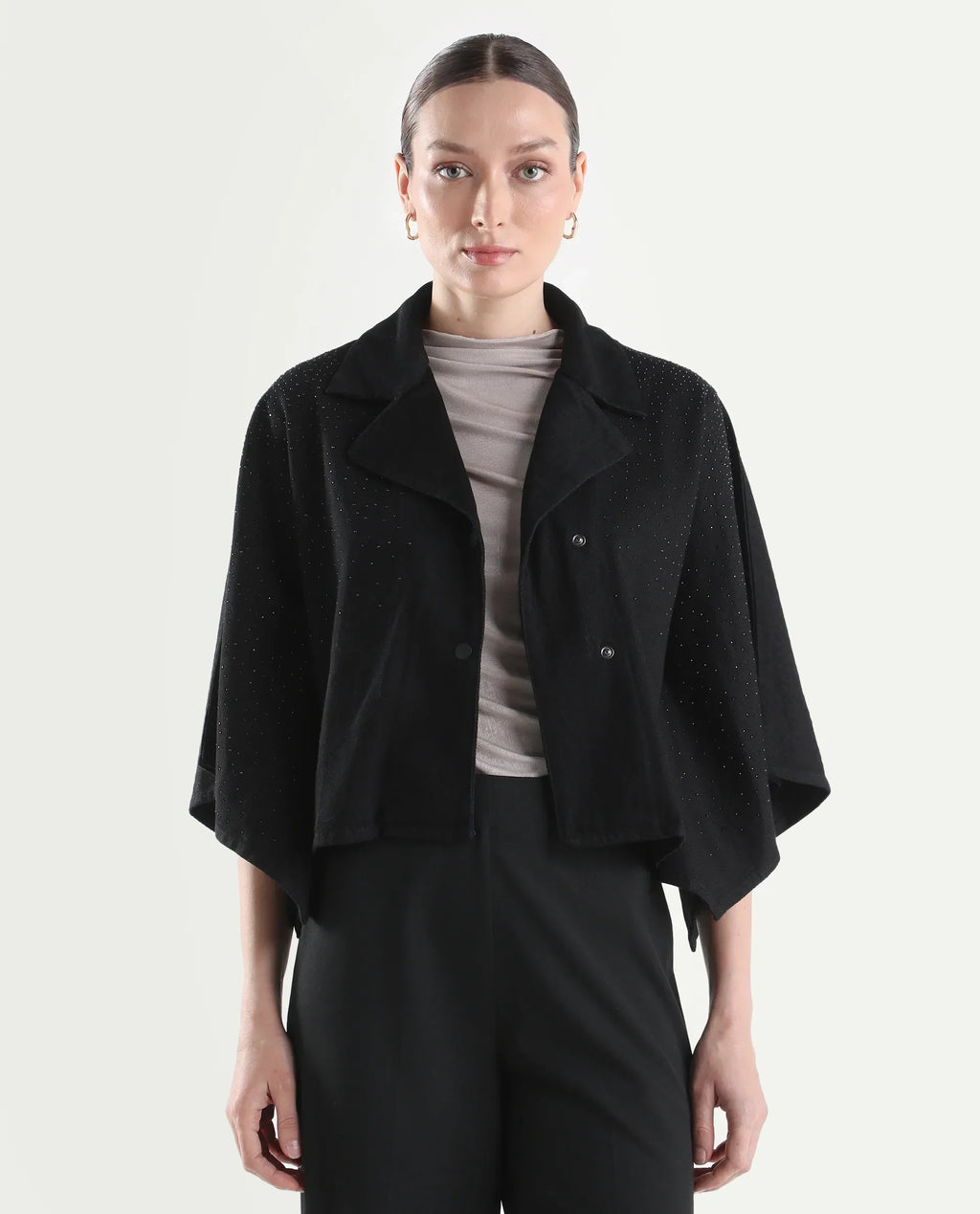 Rareism Women's Denmar Dark Blue Cotton Spread Collar Regular Plain Jacket