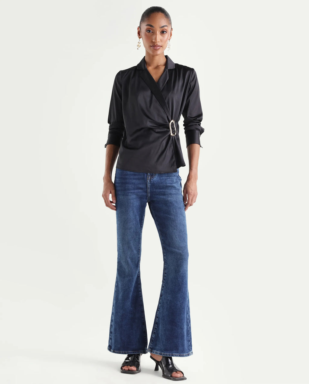 Rareism Women's Denza Blue Cotton Blend Bootcut Plain Jeans