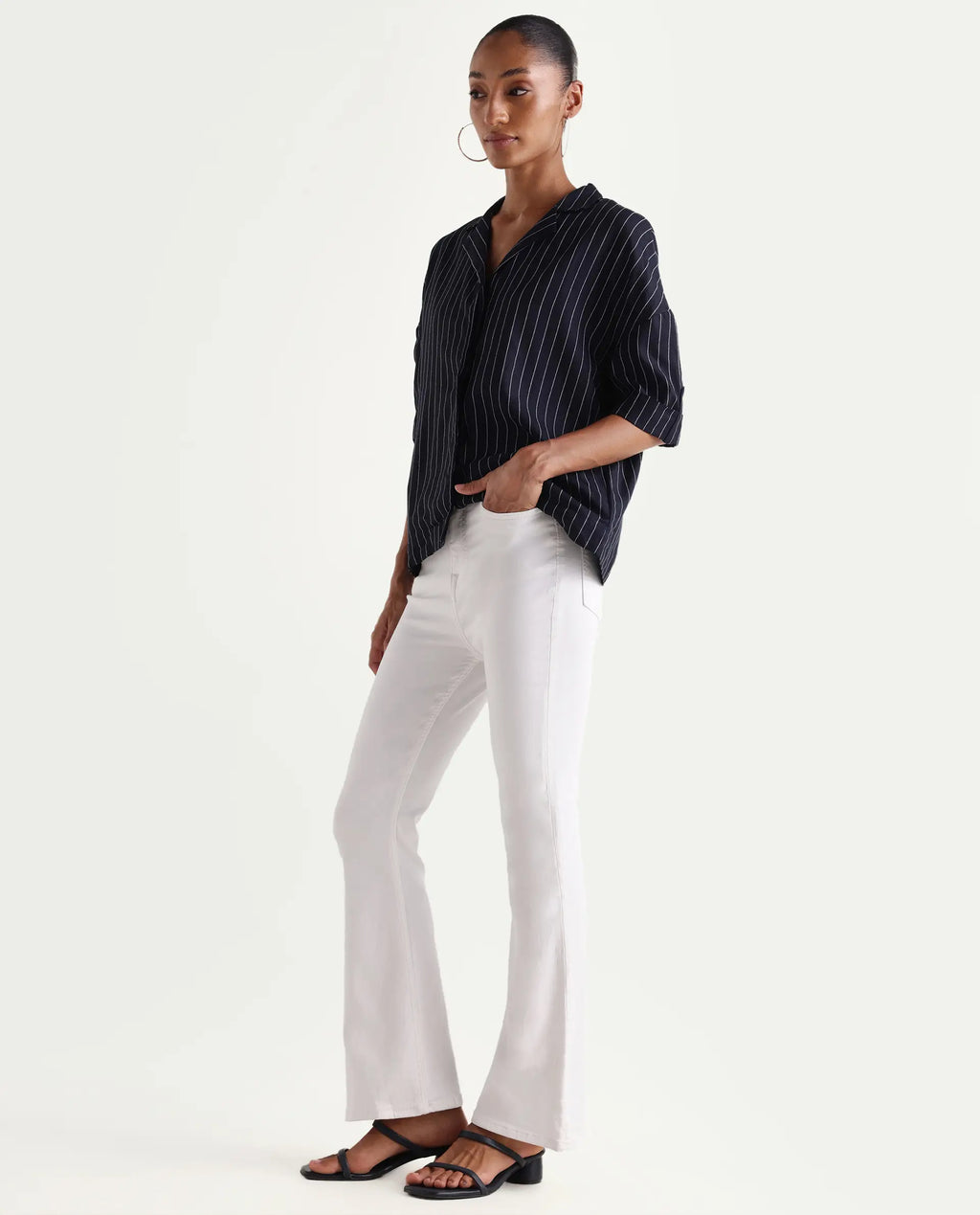 Rareism Women's Denro White Cotton Blend Bootcut Plain Jeans