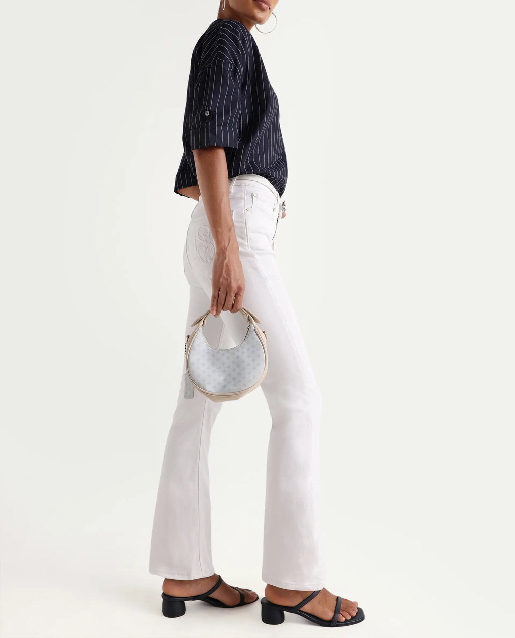 Rareism Women's Denro White Cotton Blend Bootcut Plain Jeans