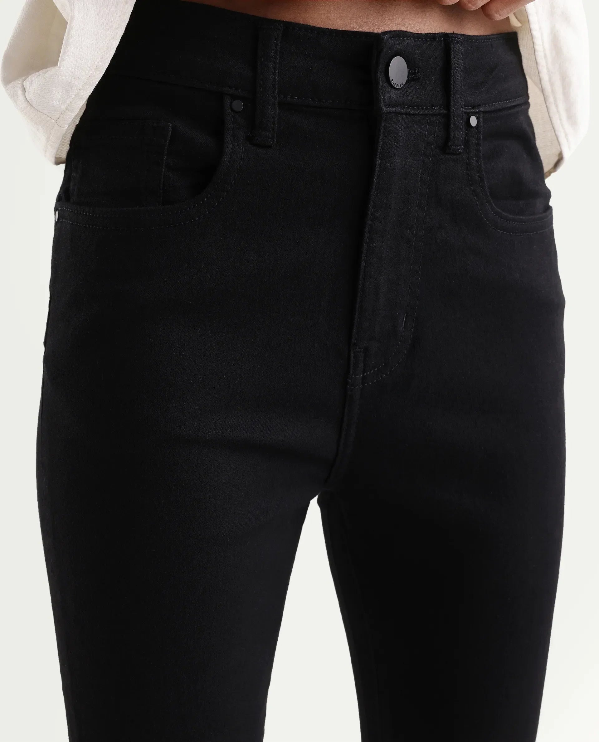 Rareism Women's Dengo Black Cotton Blend Skinny Plain Jeans
