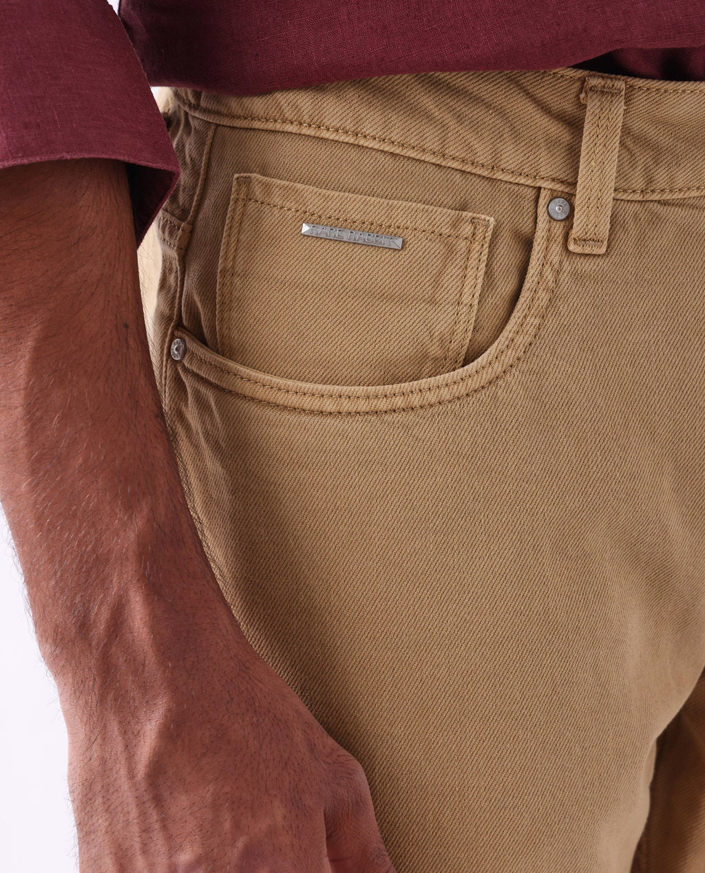 Rare Rabbit Men's Arvi Mustard Cotton Plain Dond Carrot Fit Jeans