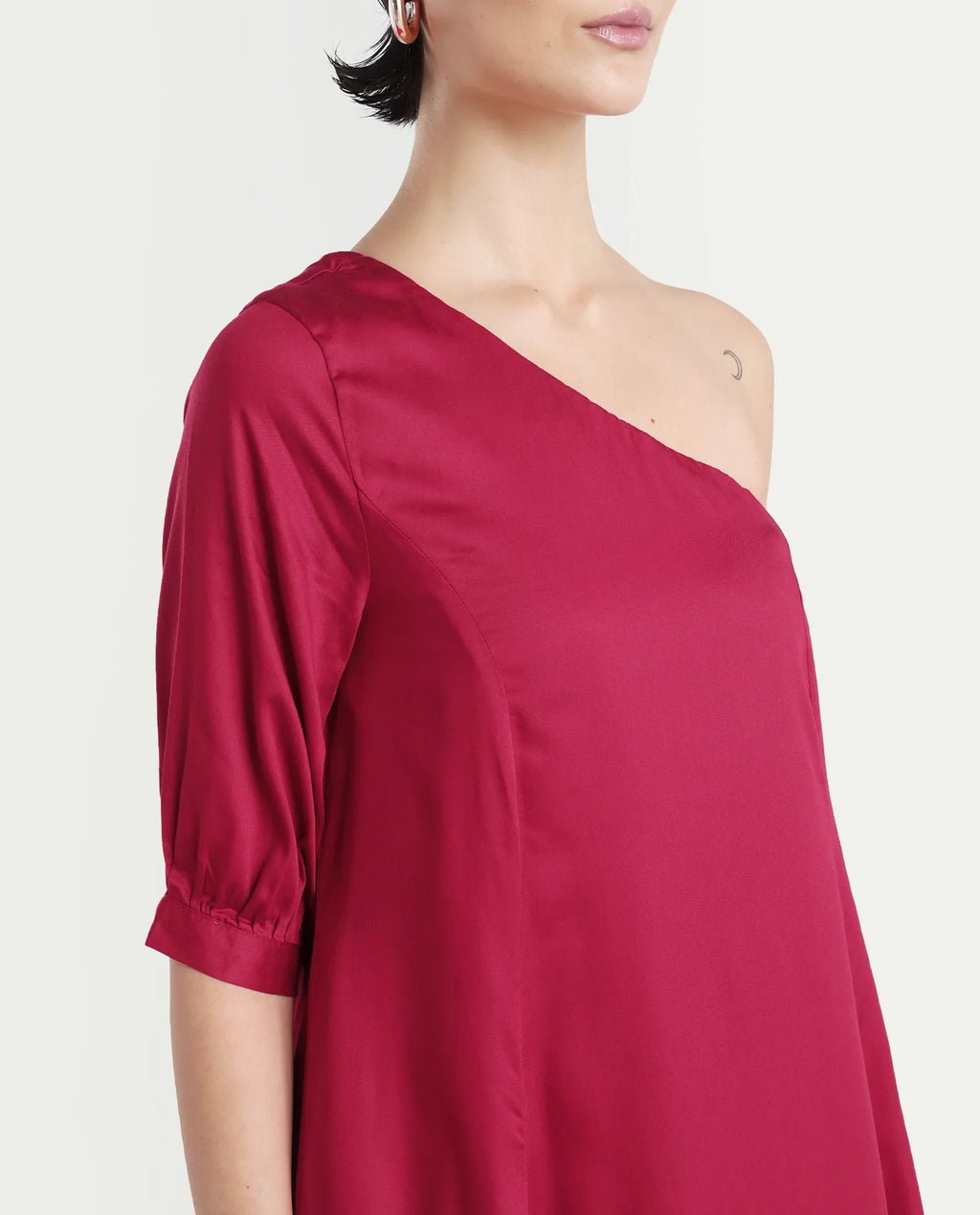 Rareism Women's Somalia Red Viscose One Shoulder Plain One Shoulder Maxi A-Line Dress