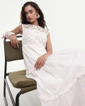 Rareism Women's Bhamona White Cotton Round Neck Plain Sleeveless Maxi Fit And Flare Dress