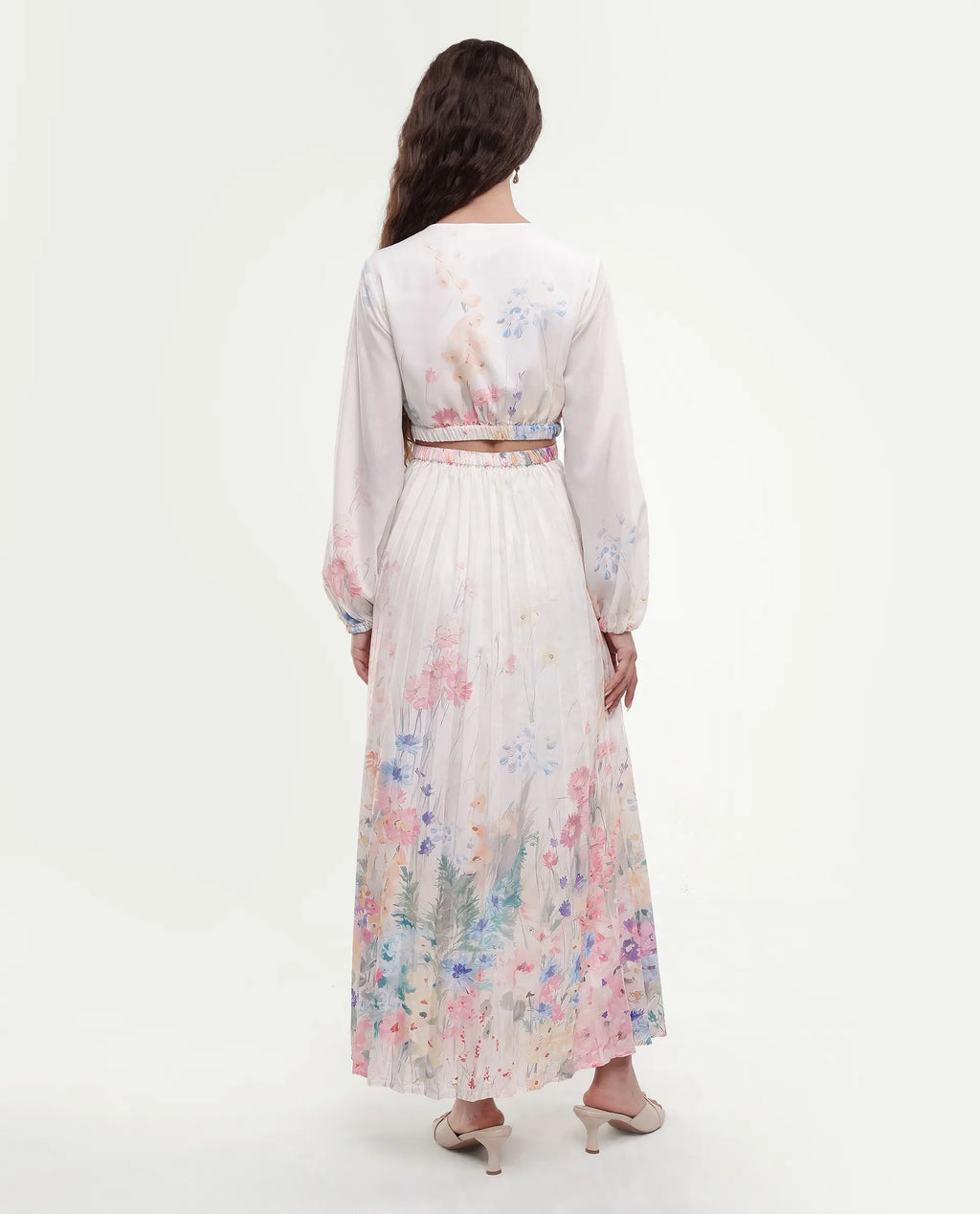 Rareism Women's Preger Multi Polyester V-Neck Floral Print Midi Fit And Flare Dress