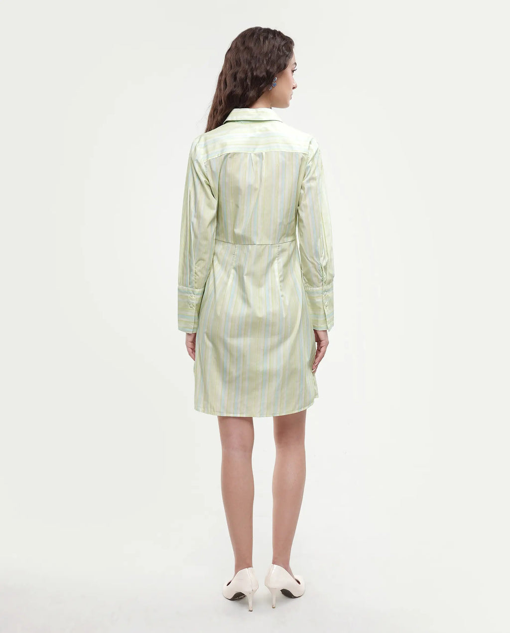 Rareism Women's Pregun Multi Cotton Johnny Collar Striped Mini Straight Fit Dress