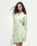 Rareism Women's Pregun Multi Cotton Johnny Collar Striped Mini Straight Fit Dress