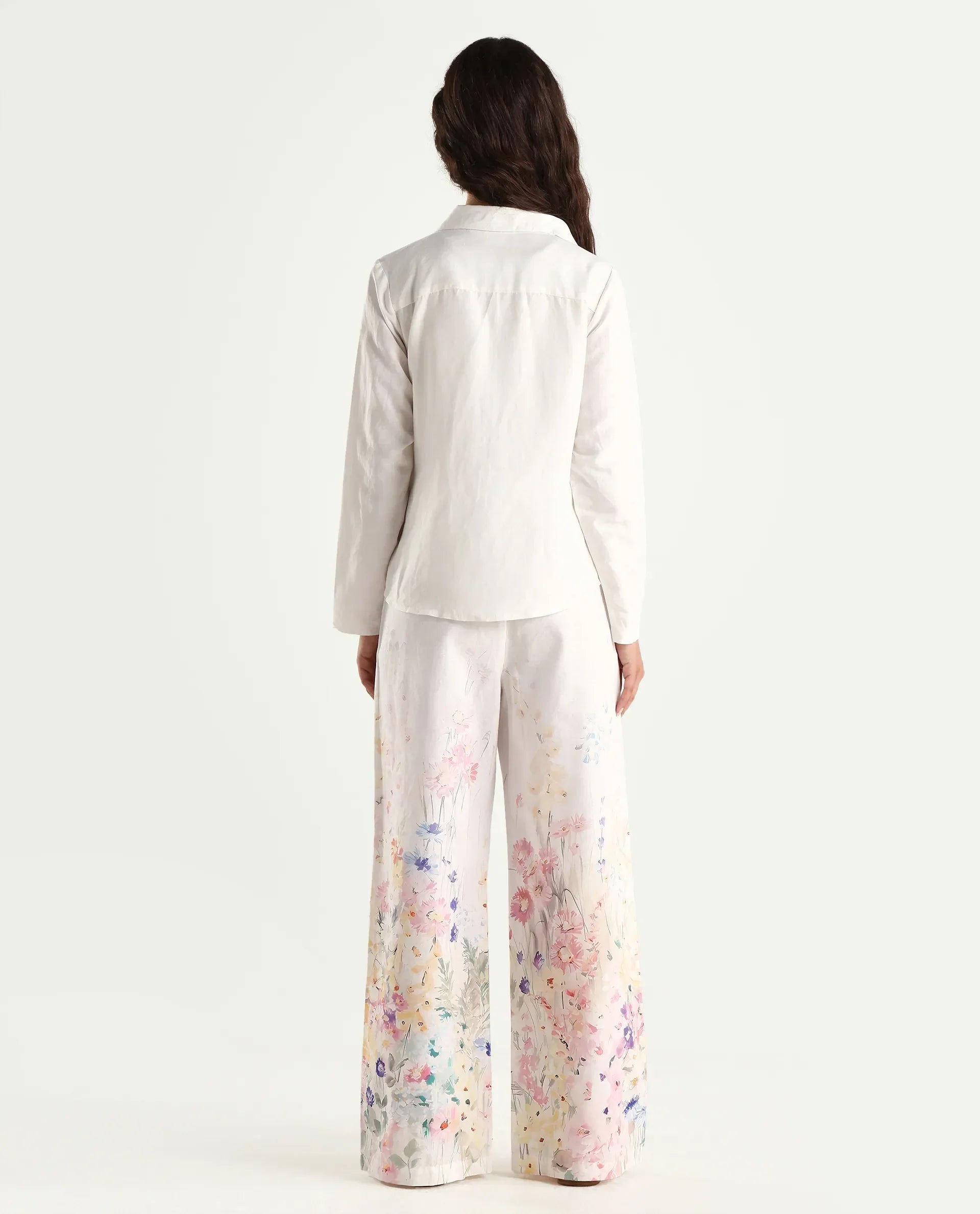 Rareism Women's Prejino White Cotton Floral Print Ankle Length Straight Fit Trouser