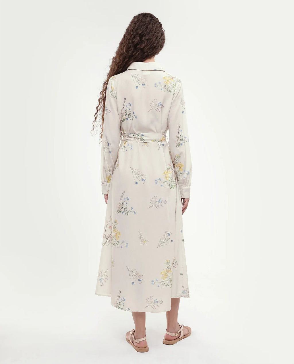 Rareism Women's Presho Multi Polyester Overlap Neck Floral Print Bishop Sleeve Maxi Fit And Flare Dress