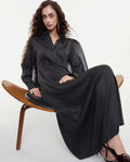 Rareism Women's Ane Black Viscose Full Sleeve Spread Collar Fit And Flare Dress
