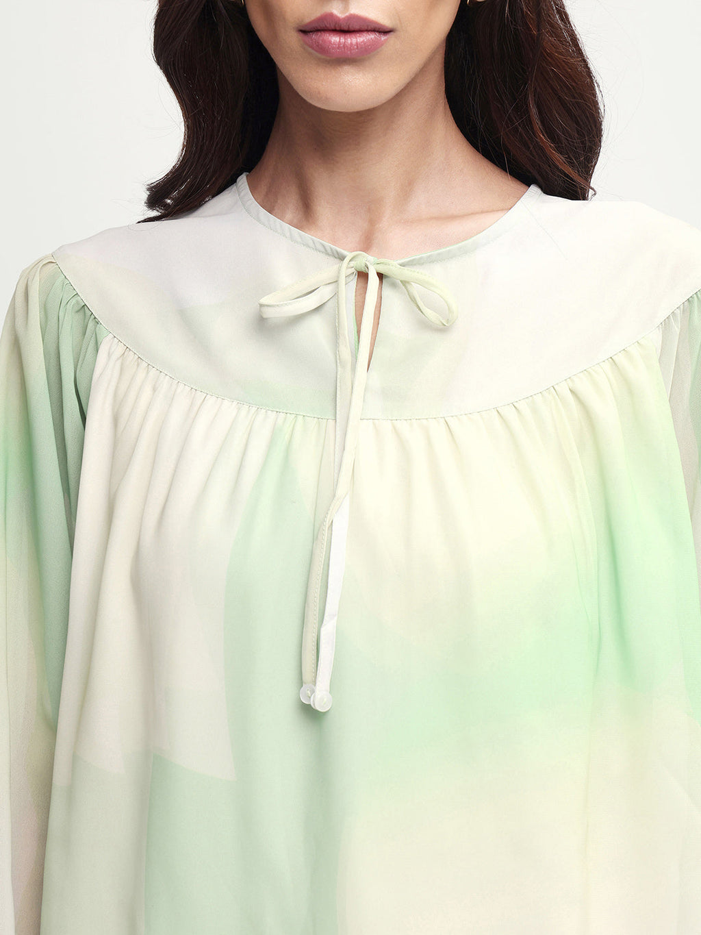 Rareism Women's Cotton Blend Crew Neck Abstract Print Balloon Sleeve Relaxed Fit Top
