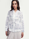 Rareism Women's Chanteo Light Multi Cotton Blend V-Neck Abstract Print Cuffed Sleeve Regular Fit Top