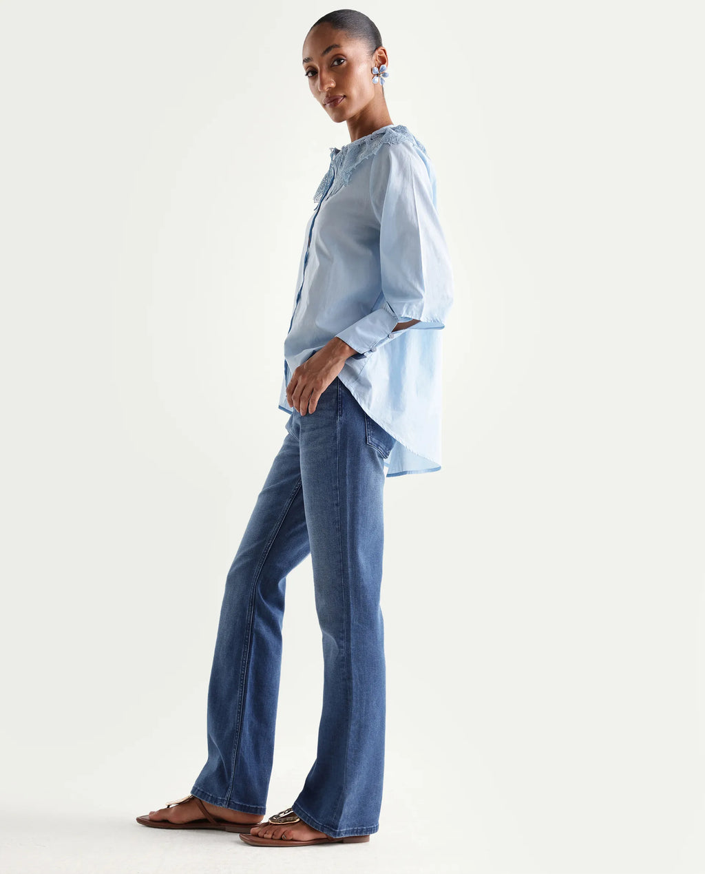 Rareism Women's Hadley Light Blue Cotton Blend Plain Ankle Length Bootcut Jeans