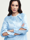 Rareism Women's Burrido Light Blue Cotton Drop Collar Plain Cuffed Sleeve Regular Fit Shirt