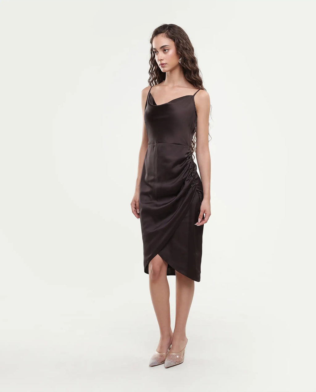 Rareism Women's Avilim Brown Polyester Fitted Mini Dress