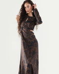 Rareism Women's Azor Dark Brown Viscose Fit & Flare Maxi Dress