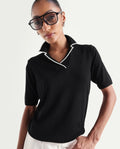 Rareism Women's Syrus Black Nylon Blend Half Sleeve Jonny Collar Relaxed Fit Plain Polo