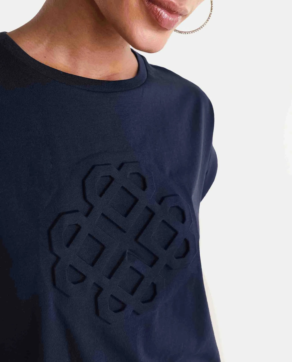 Rareism Women's Zurf Navy Cotton Blend Half Sleeve Relaxed Fit Plain T-Shirt