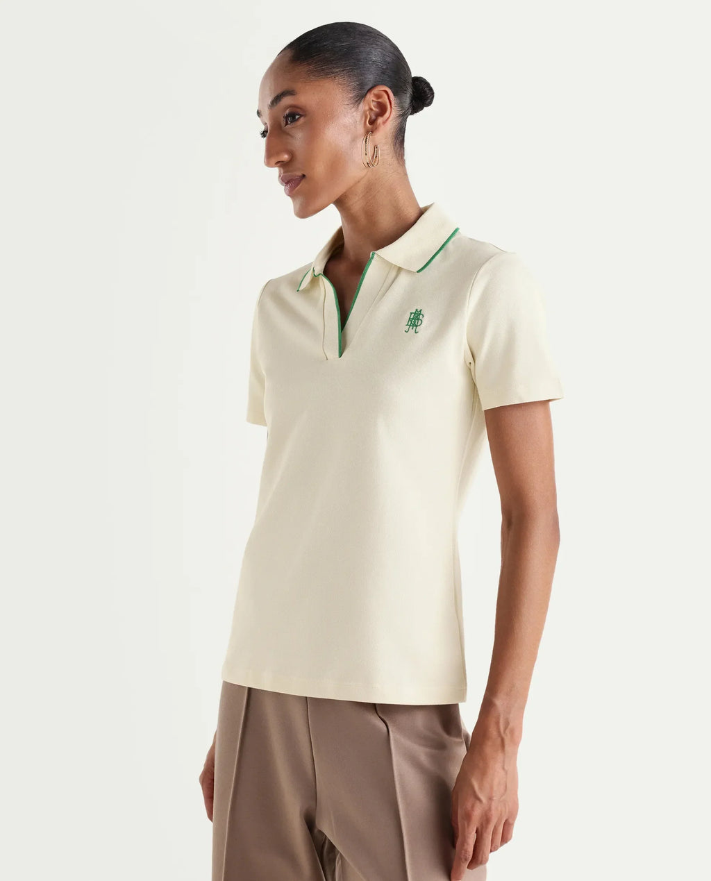 Rareism Women's Zeya Off White Cotton Blend Half Sleeve Regular Fit Plain Polo
