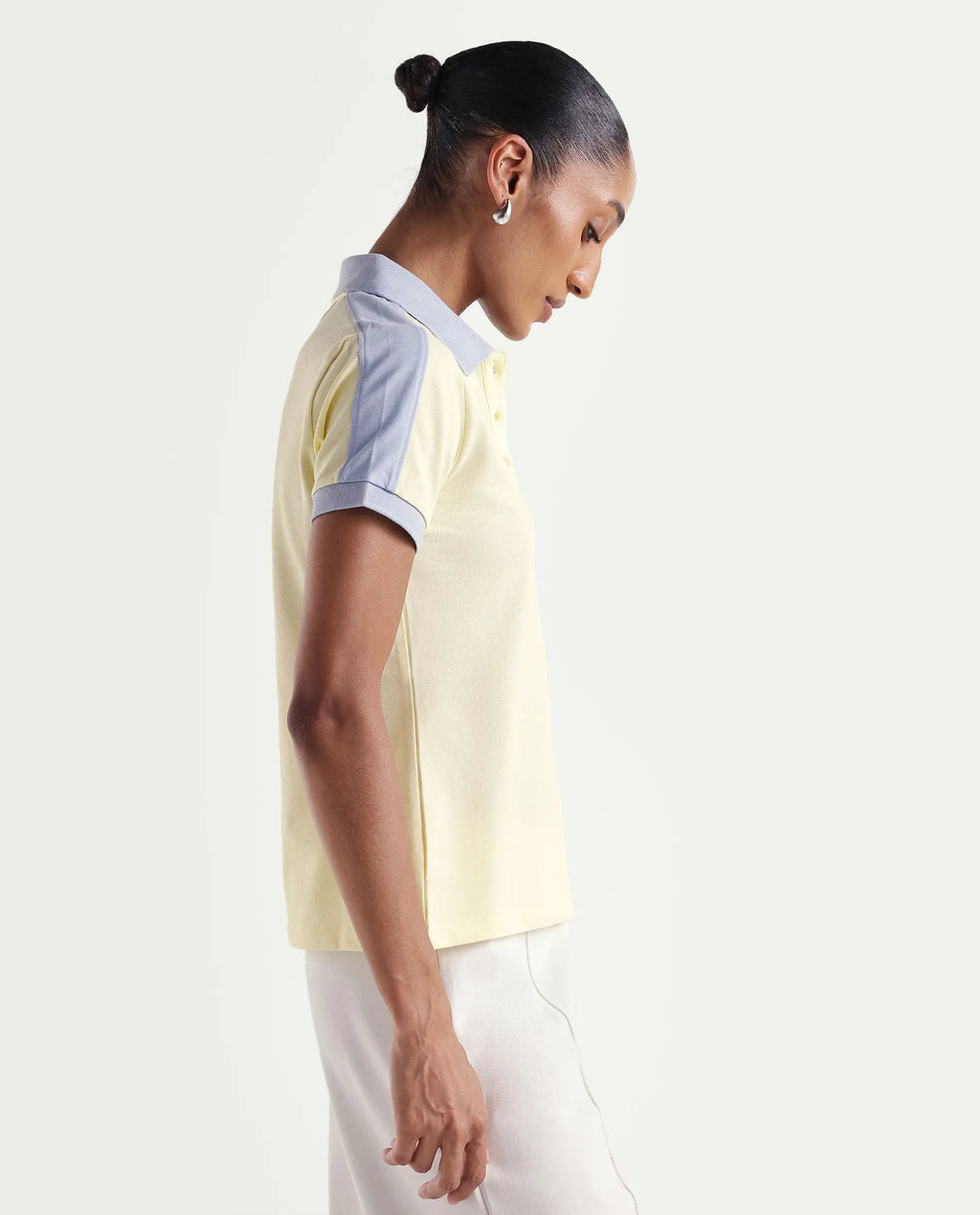 Rareism Women's Zeco Light Yellow Cotton Blend Half Sleeve Regular Fit Plain Polo